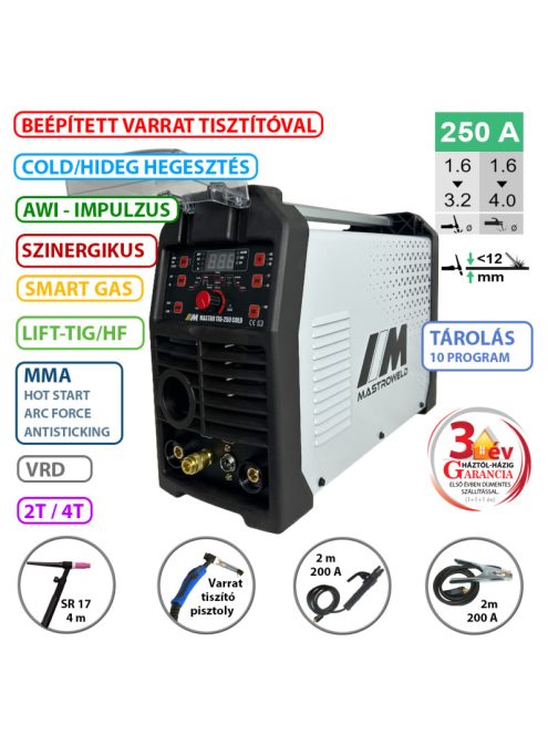 MASTRO TIG-250 DC COLD HEGESZTŐ INVERTER + VARRAT TISZTÍTÓ