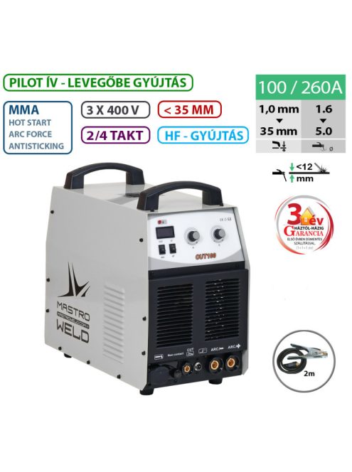 Mastro CUT-100 inverteres plazmavágó Pilot ívgyújtással P80 pisztollyal