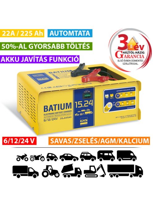 GYS BATIUM 15/24 automata akkumulátor töltő akkutöltő akkumulátor töltés