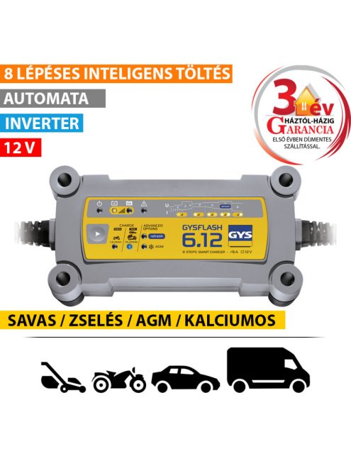 GYS Gysflash 6.12A inverteres akkumulátortöltő akkumulátor töltés akku töltő