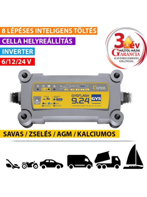 GYS Gysflash 9.24 inverteres akkumulátortöltő akkumulátor töltés akku töltő