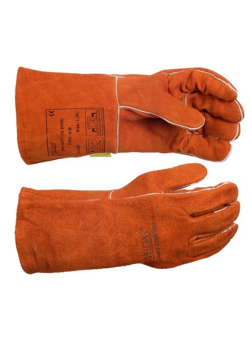 Weldas 10-2101 tenyérbehajló hüvelykujjas hegesztőkesztyű piros hasított marhabőr mig co kesztyű