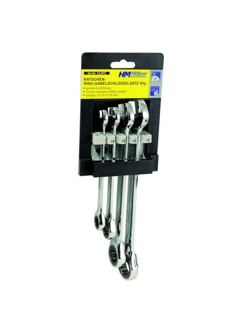 HM Müllner belső racsnis csillag-villáskulcs készlet, 4 részes, 10-19mm, egyenes fejű, Profi, CrV