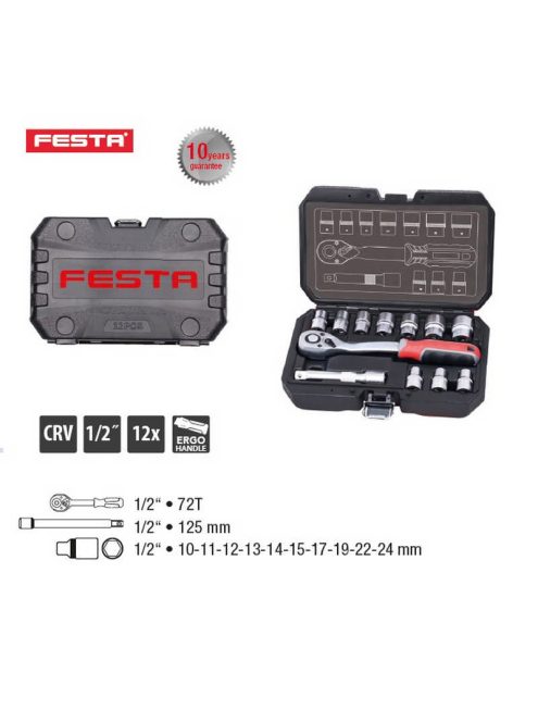 Lev Festa dugókulcs készlet 1/2˝, 12 részes, CrV