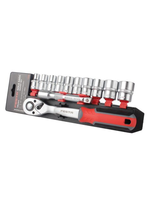 Lev Festa dugókulcs készlet, racsnis hajtókarral 12 részes, 1/2˝, 10-24mm, 72 fog, CrV