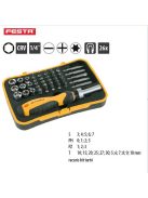 Lev Festa bit csavarhúzó készlet 45 részes, FL, PH, PZ, H, T, SQ, 1/4˝ mágneses, CrV