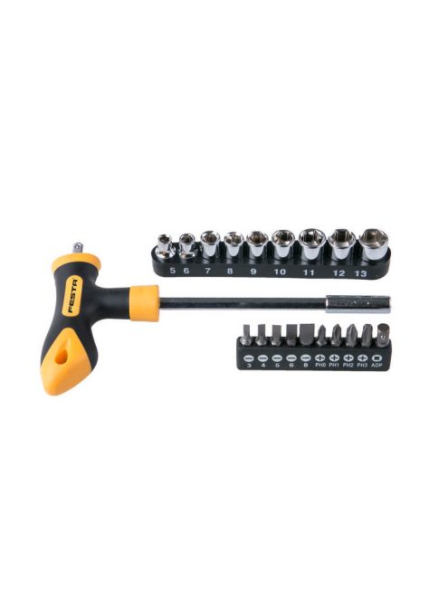 Lev Festa T-csavarhúzó készlet 20 részes, FL, PH, 1/4˝ mágneses, CrV