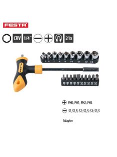   Lev Festa T-csavarhúzó készlet 20 részes, FL, PH, 1/4˝ mágneses, CrV