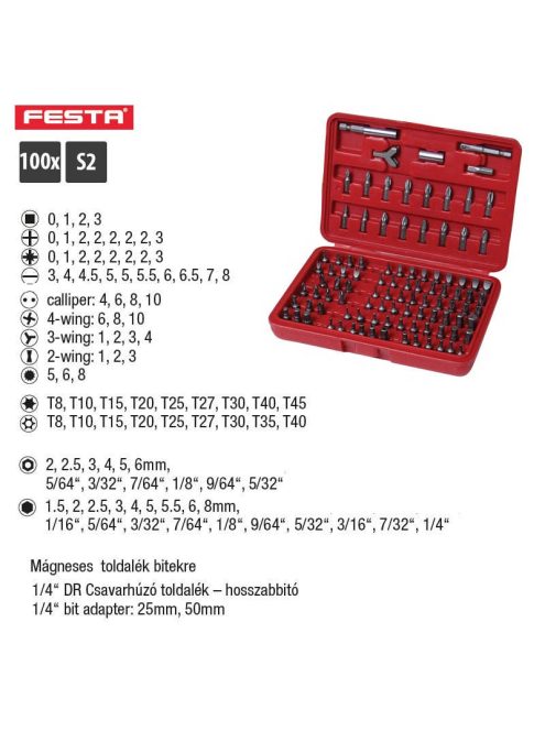 Lev Festa bit és adapter készlet 100 részes, S2