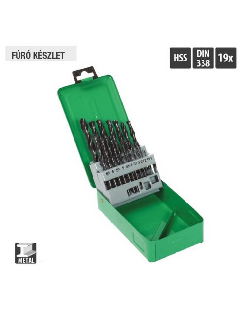 Lev fúrószár, fémcsigafúró készlet DIN 338 HSS 1,00- 10,00mm, 19 részes, hengerelt, fém