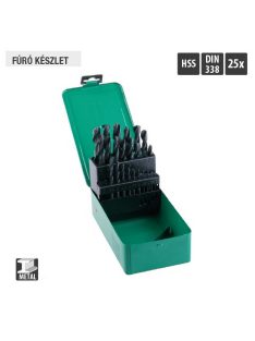   Lev fúrószár, fémcsigafúró készlet DIN 338 HSS 1,00- 13,00mm, 25 részes, hengerelt, fém