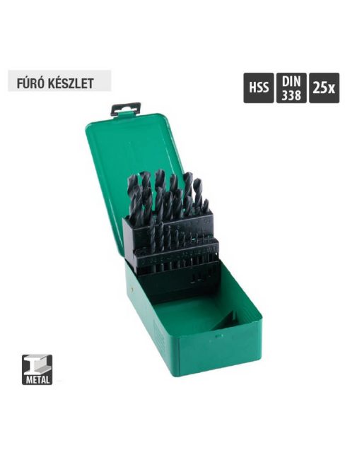 Lev fúrószár, fémcsigafúró készlet DIN 338 HSS 1,00- 13,00mm, 25 részes, hengerelt, fém