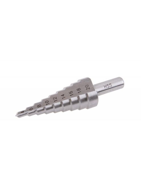 Lev léptető fúrószár DIN 1412C HSS 4-20mm 9 lépcsős, ALU, fém, műanyag