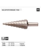 Lev léptető fúrószár DIN 1412C HSS 4-20mm 9 lépcsős, ALU, fém, műanyag