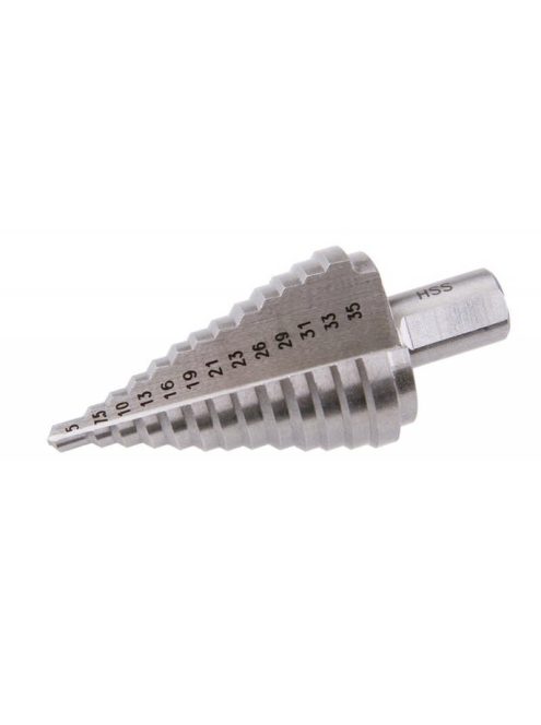 Lev léptető fúrószár DIN 1412C HSS 5-35mm 13 lépcsős, ALU, fém, műanyag
