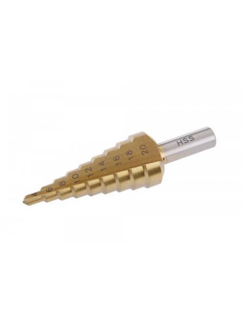 Lev Festa léptető fúrószár DIN 1412C HSS TITAN 4-20mm 9 lépcsős, ALU, fém-inox, műanyag