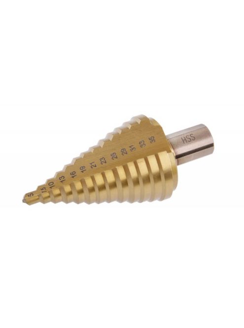 Lev Festa léptető fúrószár DIN 1412C HSS TITAN 5-35mm 13 lépcsős, ALU, fém-inox, műanyag