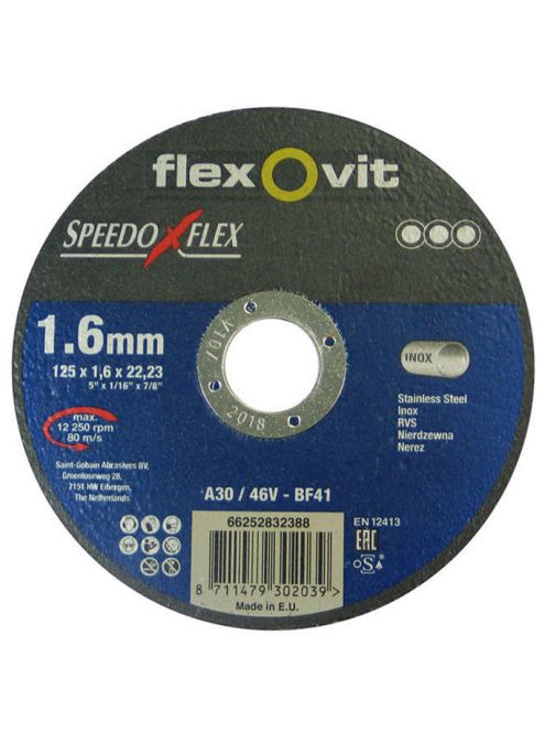 Flexovit Speedoflex vágókorong 125x1,6x22,2mm, BF41, fém-inox