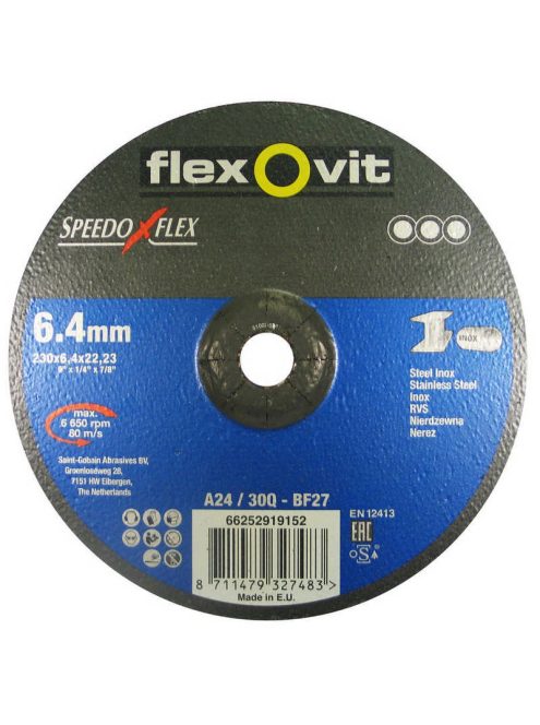 Flexovit Speedoflex tisztítókorong 230x6,4x22,2mm, BF27, fém-inox