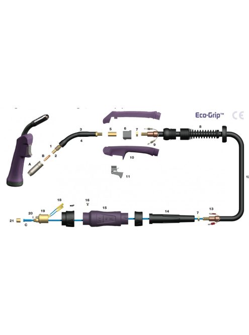 Parweld standard P200 Co hegesztőpisztoly 180A 3m hegesztés hegesztéstechnika ECR1500-30ER