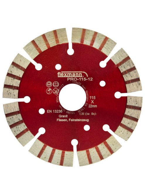 Flexmann For Cut gyémánttárcsa PRO 115x3,0x12x8x22,2mm turbo szegmentált, piros, univerzális