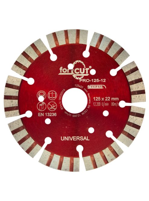 Flexmann For Cut gyémánttárcsa PRO 125x3,0x12x9x22,2mm turbo szegmentált, piros, univerzális